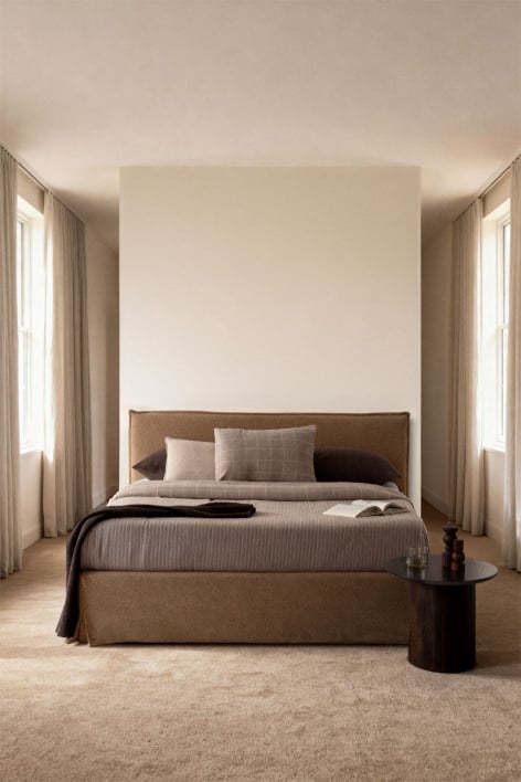 Cama para colchón 180x200cm con canapé abatible en bouclé marrón trigo Lorea