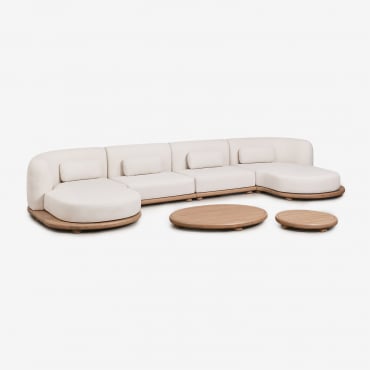 Conjunto De Jardín Con Sofá Modular Chaise Longue De 4 Piezas Y 2 Mesas De Centro En Madera De Acacia Gerard Marrón Acacia Claro - Sklum