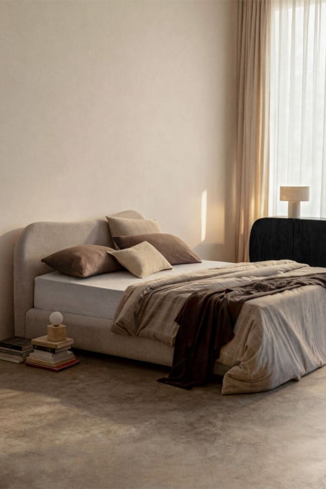 Cama para colchón 160x200cm con canapé abatible en tela beige crema Winselet