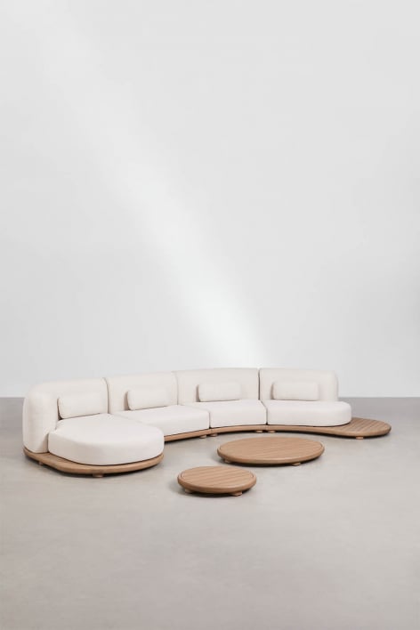 Conjunto de jardín con sofá modular chaise longue izquierdo de 4 piezas y 2 mesas de centro en madera de acacia Gerard