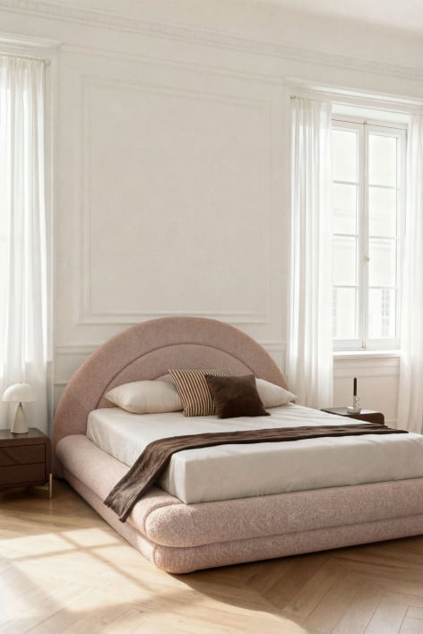 Cama con canapé abatible en tela bouclé Borzensi