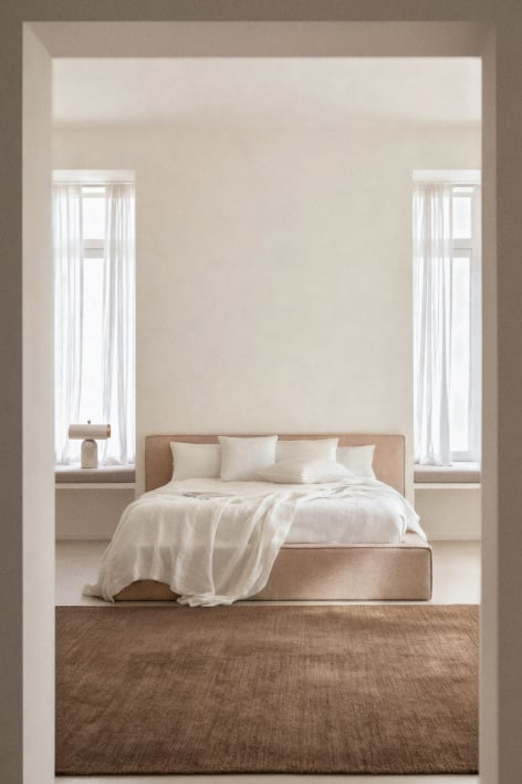 Cama para colchón 200x200cm con canapé abatible en chenilla blanco roto Lunari