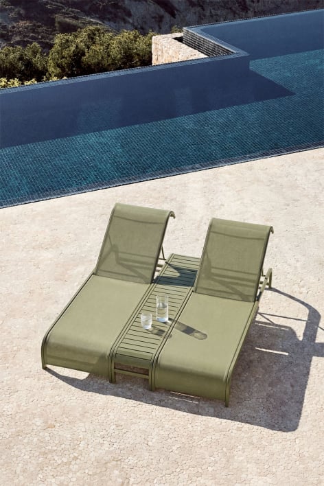 Set de 2 tumbonas reclinables y mesa auxiliar en acero Marietta