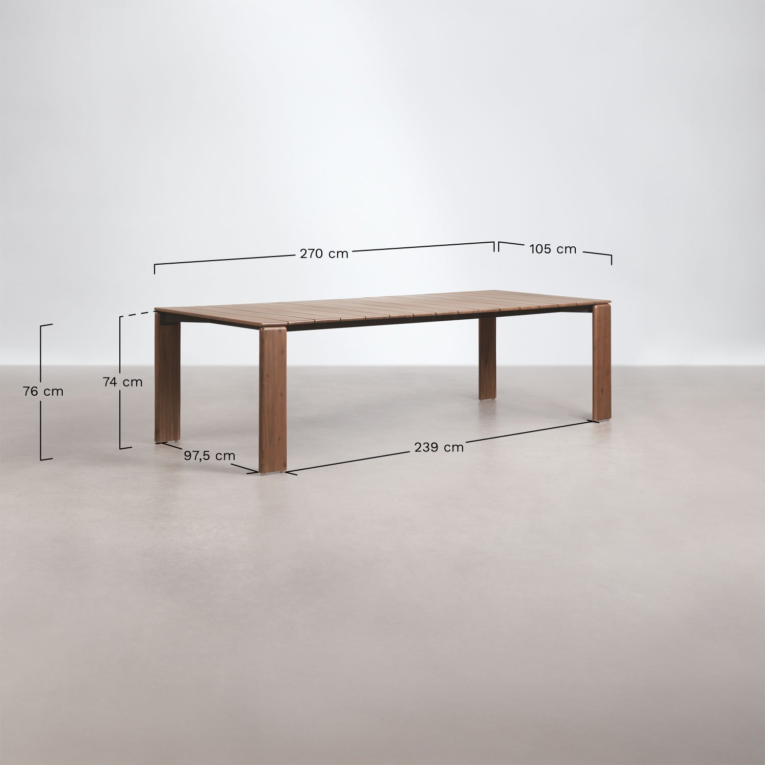 Mesa de jardín rectangular en madera de acacia Kandroa, medidas