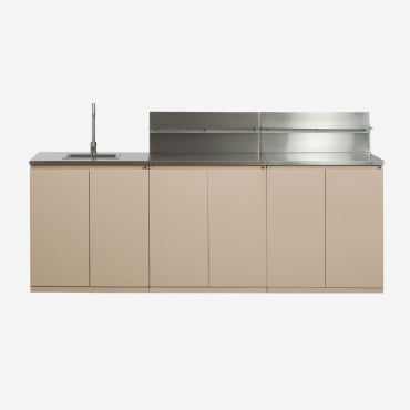 Cocina Modular De Exterior De 3 Piezas Con Fregadero, Panel Organizador Y Almacenaje En Acero Rivana Beige Tapioca & Gris Cepillado Rintran - Sklum