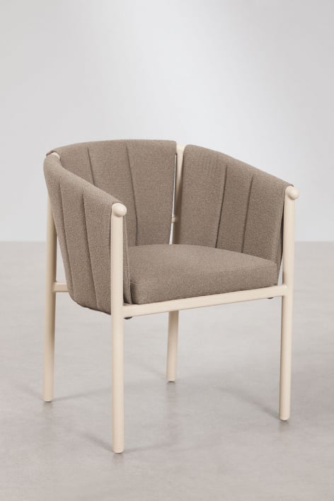 Silla de comedor con reposabrazos en bouclé y aluminio Boleni