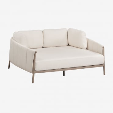 Tumbona Doble En Bouclé Y Aluminio Con Cojines Boleni Marrón Moka - Sklum