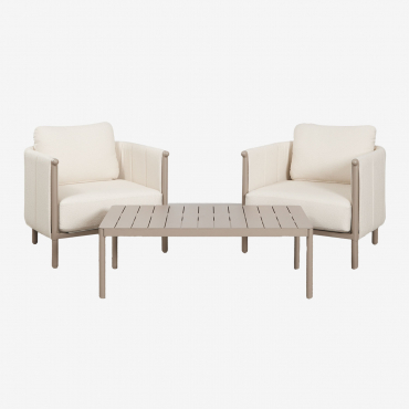Conjunto De Jardín Con 2 Sillones En Bouclé Y Mesa De Centro Aluminio Boleni Bouclé Blanco Gardenia - Sklum