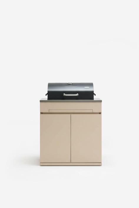 Módulo de almacenaje con barbacoa de carbón para cocina modular de exterior en acero Rivana