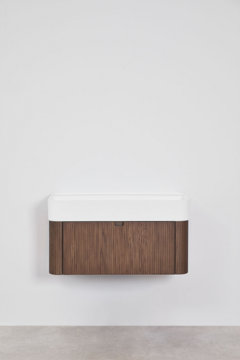 Conjunto de mueble de baño suspendido 80x40 cm en madera con lavabo integrado Saioa - Madera Oscura