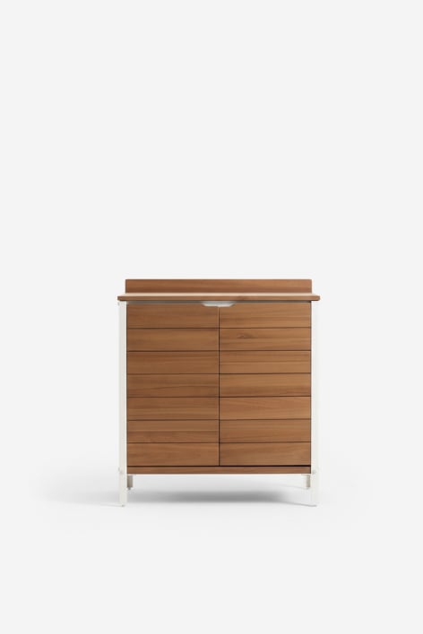 Módulo de almacenaje para cocina modular de exterior en madera de acacia y aluminio Reggie