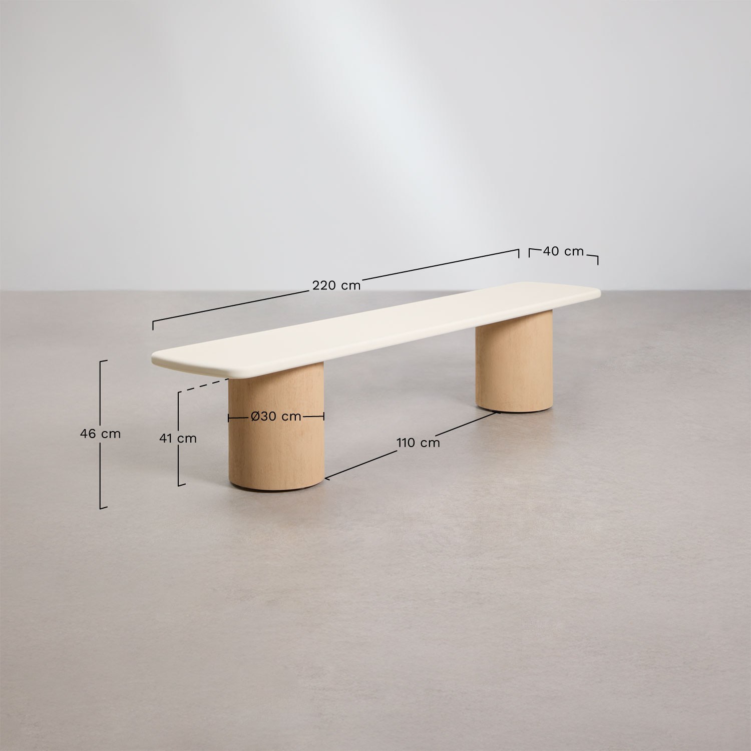 Banco en cemento y madera de acacia Sharpay , medidas