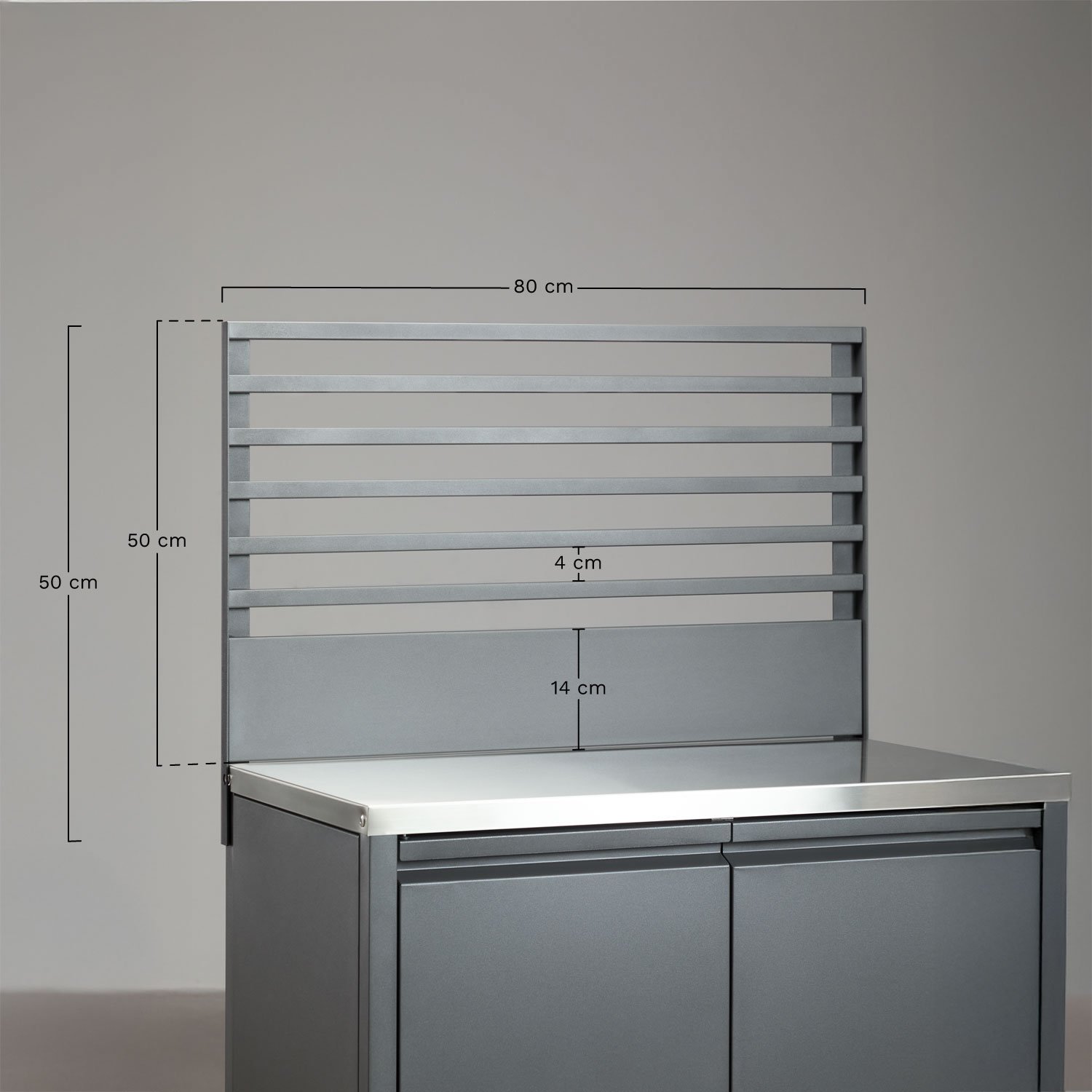 Panel 80x50 cm para cocina modular de exterior en acero Savona, medidas