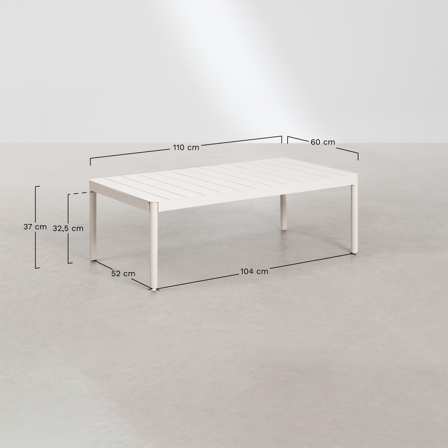 Conjunto de jardín con 2 sillones en cuerda trenzada Tevary y mesa de centro en aluminio Boleni, medidas