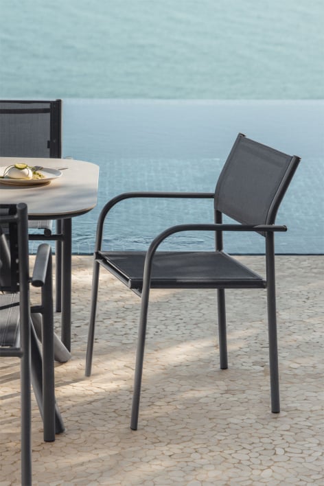 Silla de jardín apilable con reposabrazos en aluminio Olenia