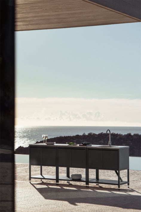 Cocina modular de exterior de 3 piezas con fregadero y almacenaje en acero Savona