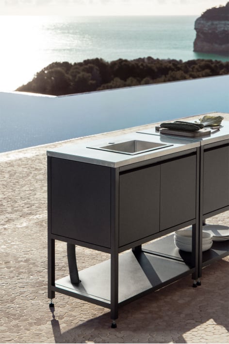 Módulo de almacenamiento con fregadero para cocina modular de exterior en acero Savona