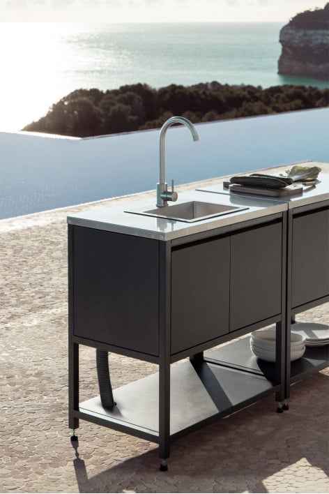 Módulo de almacenamiento con fregadero para cocina modular de exterior en acero Savona
