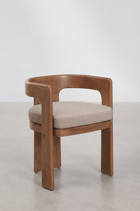 Pack de 2 sillas de comedor con reposabrazos en madera de acacia y tela bouclé Kandroa - Marrón Acacia Oscuro