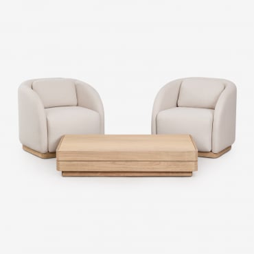 Conjunto De Jardín Con 2 Sillones Y Mesa De Centro Rectangular 130x75 Cm En Madera De Acacia Verona Marrón Acacia Claro - Sklum
