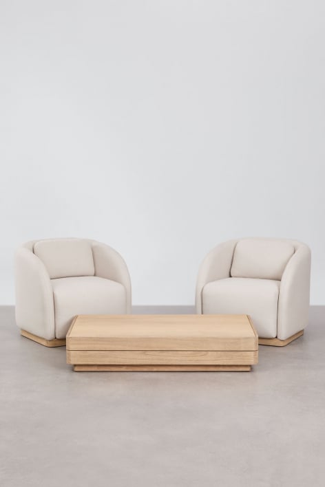 Conjunto de salón con 2 sillones y mesa de centro rectangular 130x75 cm en madera de acacia Verona