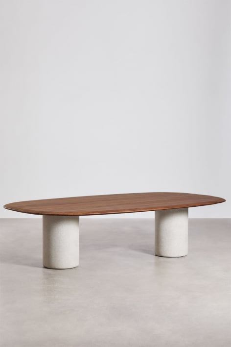 Mesa de comedor ovalada en MDF y cemento Lysander - Marrón Roble Oscuro