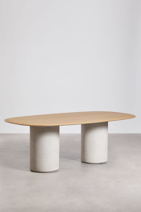 Mesa de comedor ovalada en MDF y cemento Lysander - Marrón Roble