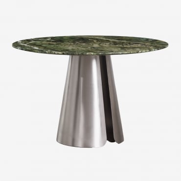 Mesa De Comedor Redonda Ø120 Cm En Acero Inoxidable Baelor Mármol Verde Forest - Sklum