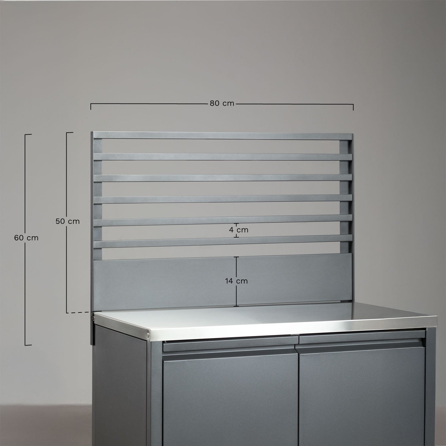 Panel 80x50 cm para cocina modular de exterior en acero Savona, medidas