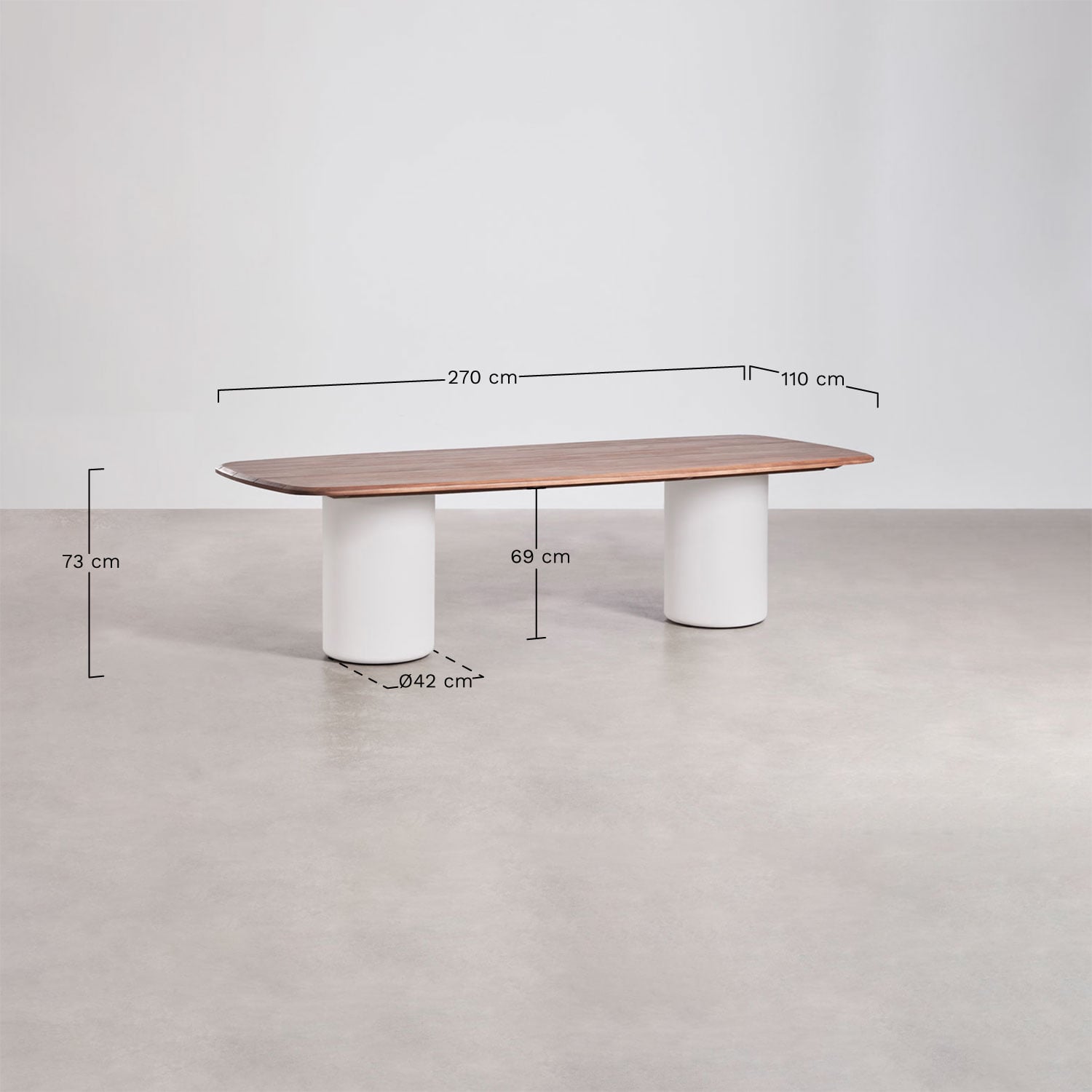 Mesa de jardín rectangular 270x110 cm en madera de acacia Leighton, medidas