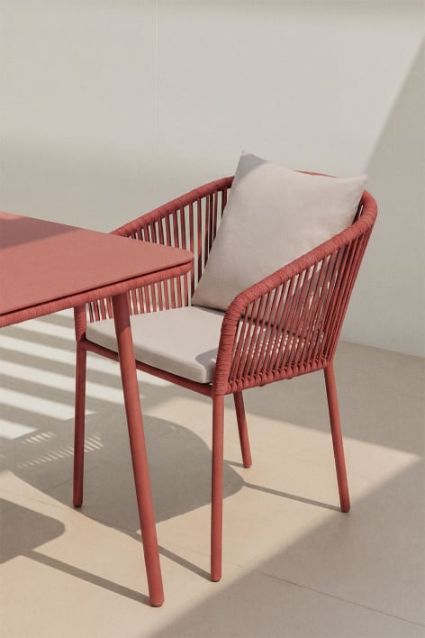 Silla de jardín con reposabrazos en cuerda trenzada Arhiza Classic - Terracota