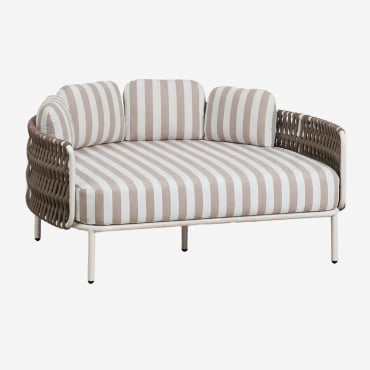 Tumbona Doble En Aluminio Y Cuerda Trenzada Con Cojines Tevary Blanco Gardenia & Tela Marrón Moka - Blanco Gardenia - Sklum