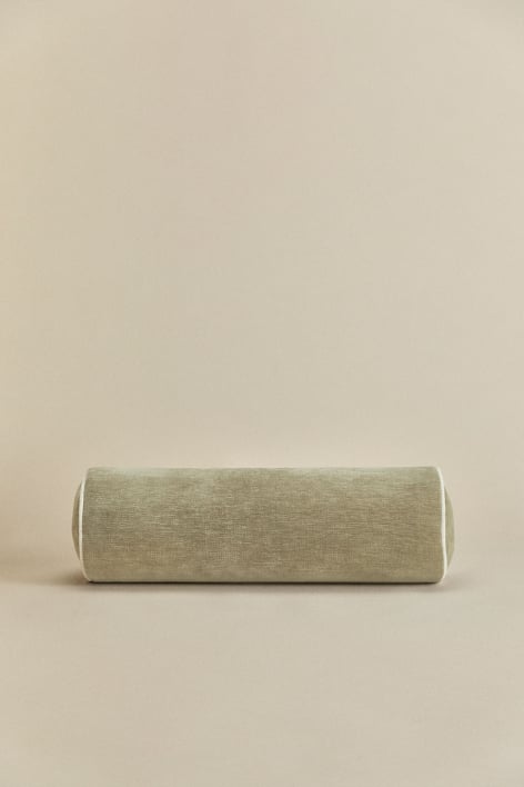 Cojín rulo 20x60 cm en terciopelo Lesoto - Terciopelo Verde Army Claro - Blanco Gardenia