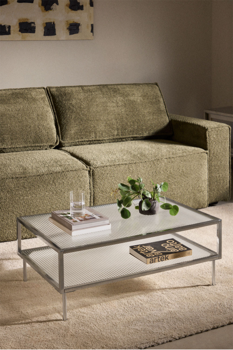 Mesa de centro rectangular 90x60 cm en acero y cristal Paoline