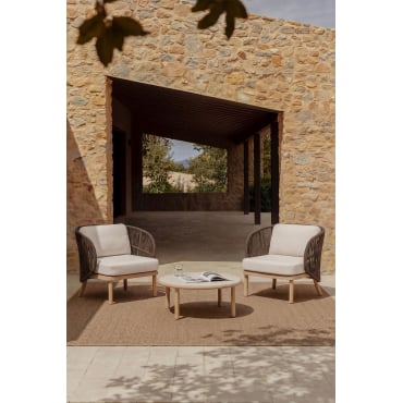 Conjunto De Jardín Con 2 Sillones En Cuerda Trenzada Capri Y Mesa De Centro En Madera De Acacia Olivia Marrón Chocolate - Sklum