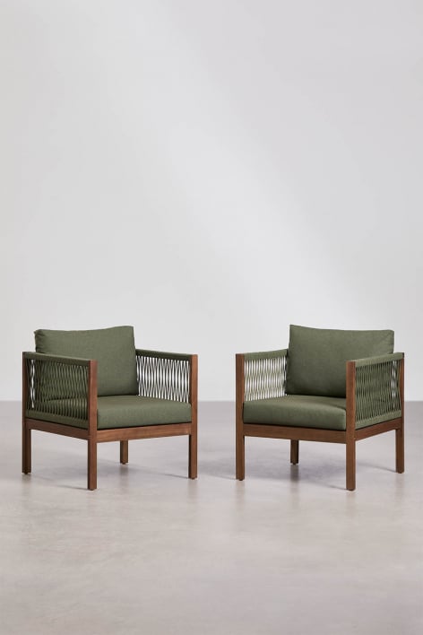 Pack de 2 sillones de jardín con reposabrazos en madera de acacia Branson - Verde Oliva Intenso