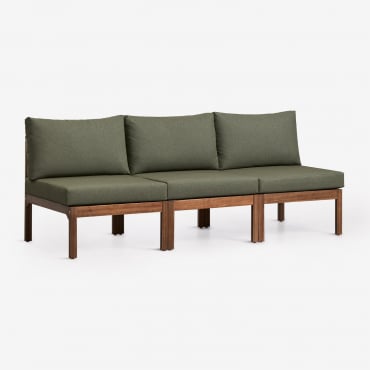 Sofá Modular De Jardín De 3 Piezas En Madera De Acacia Branson Verde Oliva Intenso - Marrón Acacia Oscuro - Sklum