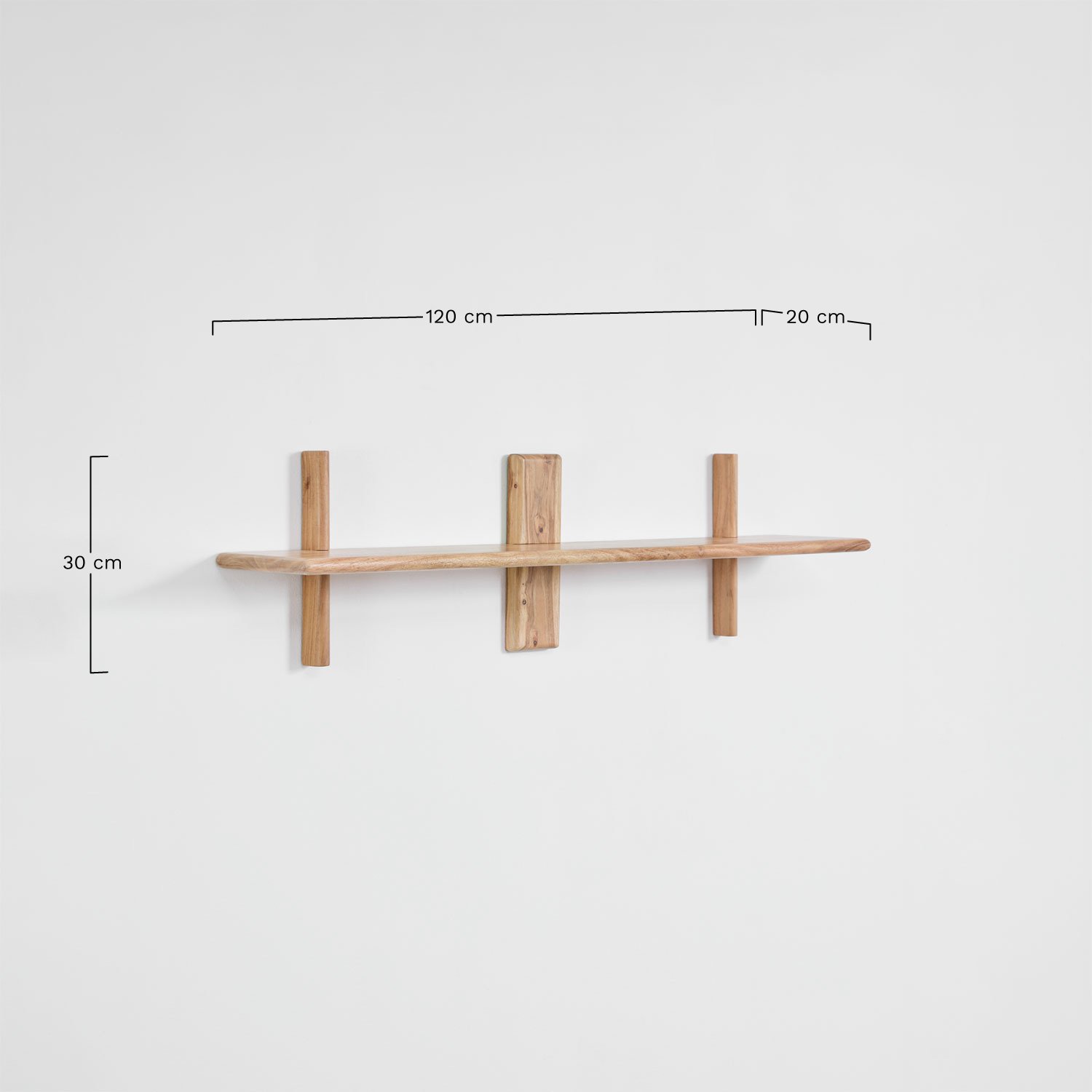 Estantería de pared ↔︎120 cm en madera de acacia Erisu, medidas
