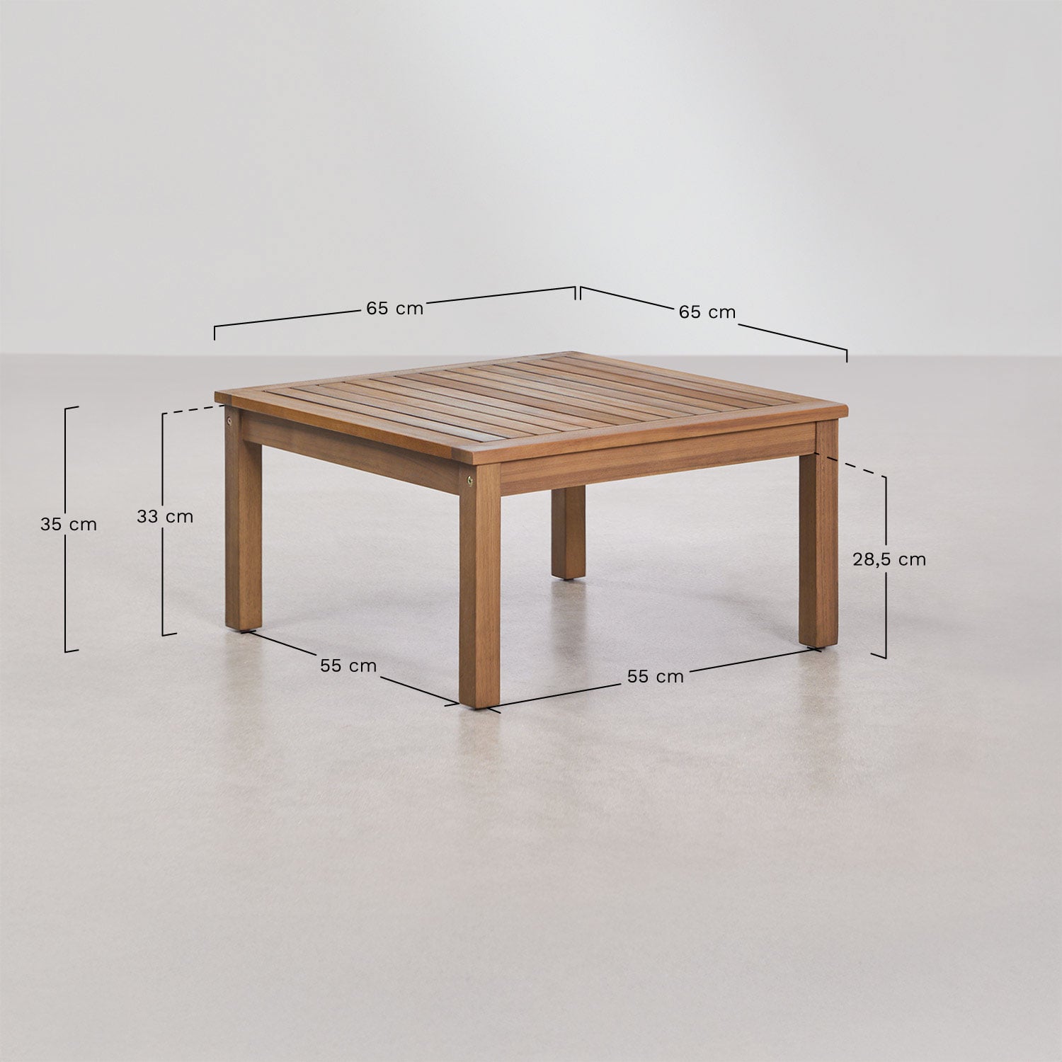 Conjunto de salón con sofá modular de 2 piezas con reposabrazos, 2 sillones y mesa de centro en madera de acacia Branson, medidas