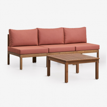 Conjunto De Salón Con Sofá Modular De 3 Piezas Y Mesa De Centro En Madera De Acacia Branson Terracota & Marrón Acacia - Sklum