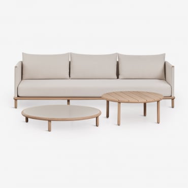 Conjunto De Jardín Con Sofá De 3 Plazas Y 2 Mesas De Centro Redondas En Madera De Acacia Olivia Blanco Gardenia - Marrón Acacia - Sklum