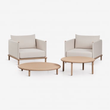 Conjunto De Jardín Con 2 Sillones Y 2 Mesas De Centro Redondas En Madera De Acacia Olivia Marrón Acacia Claro & Marrón Acacia Claro - Sklum