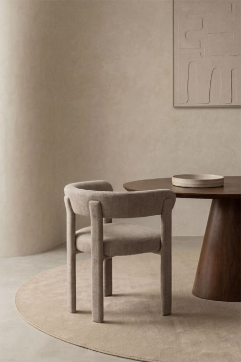 Silla de comedor con reposabrazos tapizada y en hierro Jolie - Tela Gris Topo