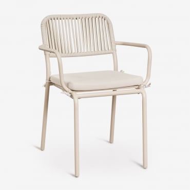Pack De 4 Sillas De Jardín Apilables Con Reposabrazos En Cuerda Trenzada Arhiza Beige Tapioca - Sklum