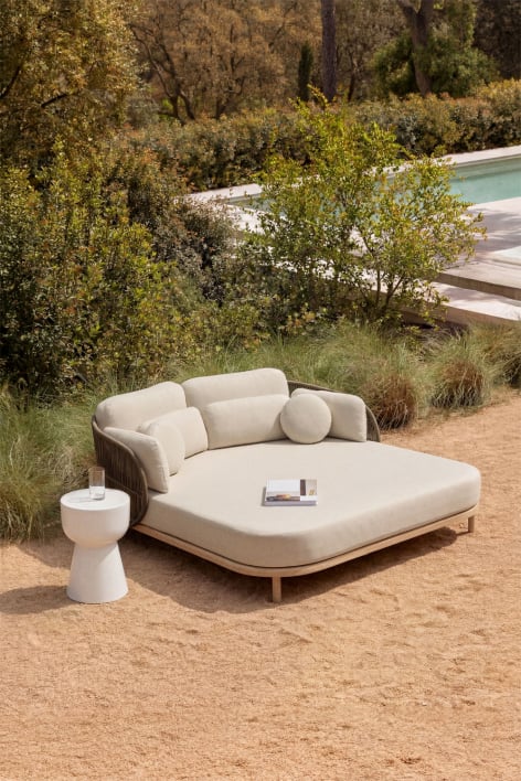 Tumbona doble con cojines en madera de acacia y cuerda trenzada Capri