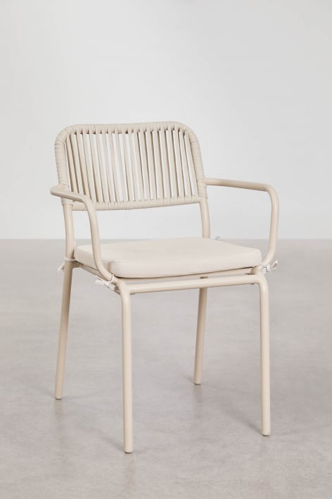 Silla de comedor apilable con reposabrazos en cuerda trenzada Arhiza - Beige Tapioca
