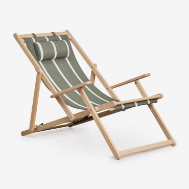 Pack De 2 Hamacas Plegables Con Cojín En Madera De Acacia Rondonia Verde Oliva Intenso - Blanco Gardenia - Sklum