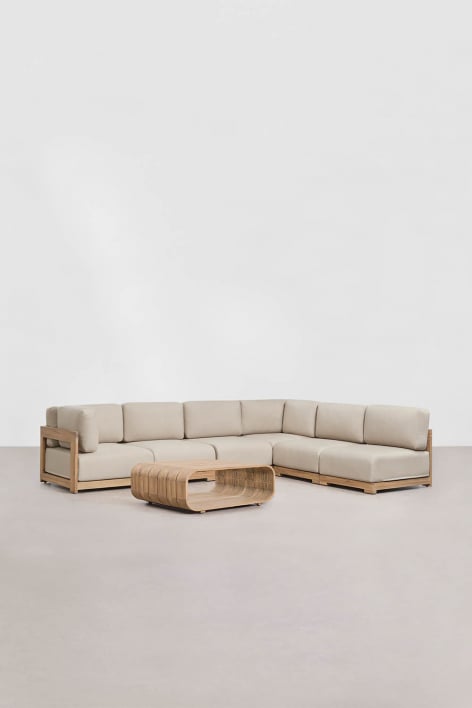 Conjunto de jardín con sofá modular rinconera de 6 piezas, sillón y mesa de centro en madera de acacia Brivori