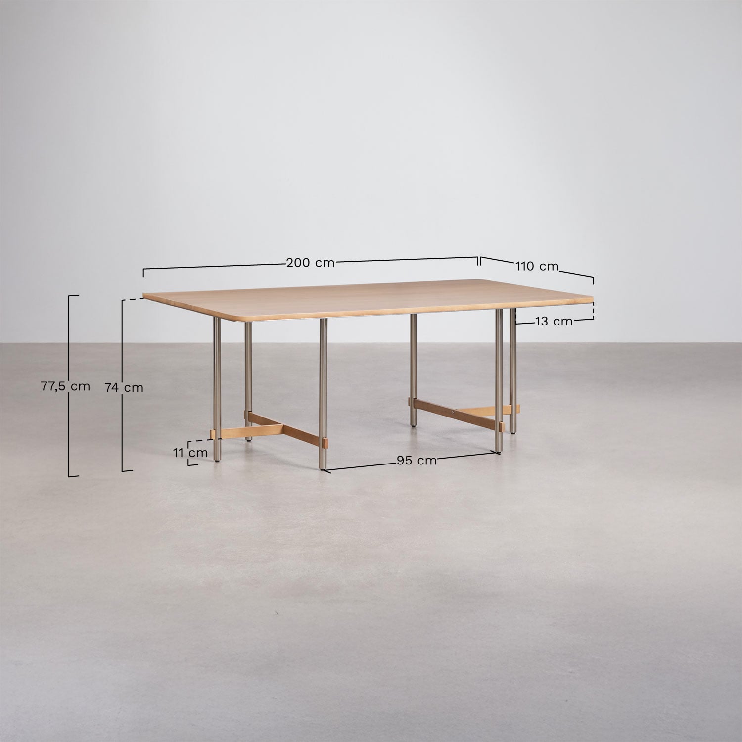 Mesa de comedor rectangular en madera de mango y acero Osaka, medidas