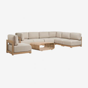 Conjunto De Jardín Con Sofá Modular Rinconera De 6 Piezas, Sillón Y Mesa De Centro En Madera De Acacia Brivori Marrón Acacia Claro - Sklum